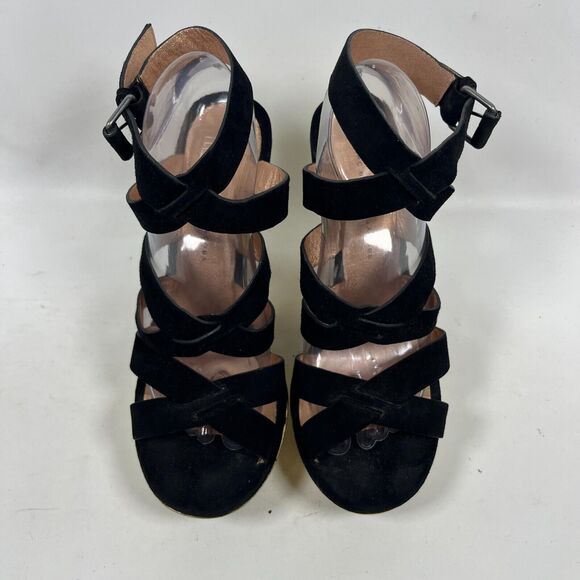 MARC BY MARC JACOB Sandals 40 Suede 5" Block Heels Platform Black Gold - Picture 7 of 16